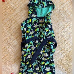Kids Navy Dino Hooded Bathrobe - Green & Teal Dinosaur Print